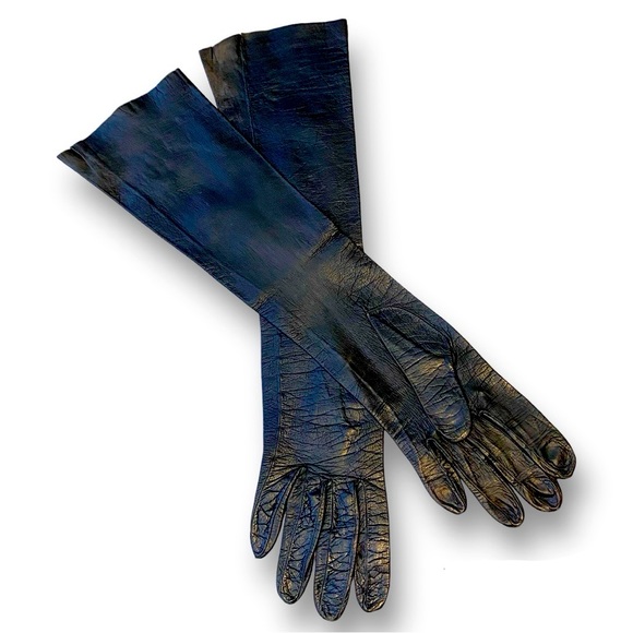 Vintage Christian Dior Black Leather Opera Evening Long Gloves Over Elbow - Picture 1 of 11